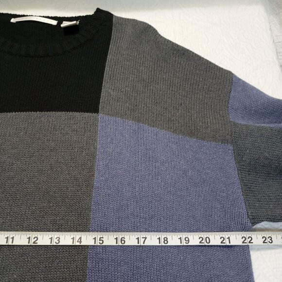 Perry Ellis Sweater Womens 100% Cotton Colorblock Gray, Black and Purple Size L - Picture 6 of 7